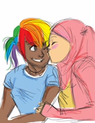 Size: 2550x3300 | Tagged: safe, artist:akiko-sempai, fluttershy, rainbow dash, female, flutterdash, high res, hijab, humanized, islam, islamashy, lesbian, shipping