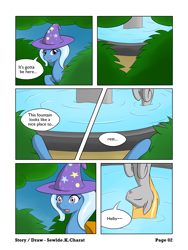 Size: 1652x2200 | Tagged: safe, artist:sewlde, derpibooru import, trixie, oc, comic, saddle bag, scroll