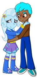 Size: 3000x6293 | Tagged: safe, artist:zoevulpez, derpibooru import, trixie, oc, oc:cloud tumble, equestria girls, blushing, canon x oc, hug, trixietumble