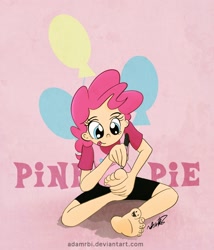 Size: 900x1050 | Tagged: dead source, safe, artist:adamrbi, pinkie pie, human, barefoot, feet, humanized, toes