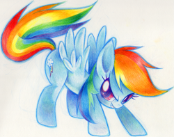 Size: 809x638 | Tagged: safe, artist:delico, rainbow dash, pegasus, pony, female, pixiv, sassy, solo, traditional art