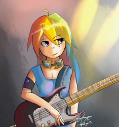 Size: 1500x1593 | Tagged: safe, artist:stupidyou3, rainbow dash, human, guitar, humanized, solo