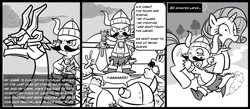 Size: 900x394 | Tagged: safe, artist:madmax, rarity, spike, dragon, pony, unicorn, carrying, comic, female, imminent rape, imminent sex, implied rape, king of red lions, longship, male, mare, monochrome, rubilax, running, spoils of war, the legend of zelda, the legend of zelda: the wind waker, viking, wakfu