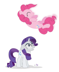 Size: 555x674 | Tagged: safe, artist:dm29, pinkie pie, rarity, earth pony, pony, unicorn, duo, eyes closed, floppy ears, looking up, open mouth, rarity catch me, simple background, smiling, this will end in tears, transparent background, vector, wide eyes