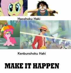 Size: 1894x1950 | Tagged: safe, fluttershy, pinkie pie, human, exploitable meme, haki, make it happen, meme, monkey d luffy, one piece, pinkie sense, the stare