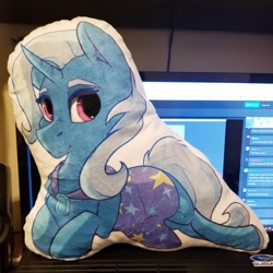 Size: 1512x1512 | Tagged: safe, artist:lula-moonarts, derpibooru import, trixie, female, irl, photo, pillow, smiling, solo