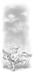 Size: 691x1585 | Tagged: safe, artist:changeunism, apple bloom, applejack, earth pony, pony, accessory swap, monochrome, ponies riding ponies, riding