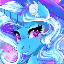 Size: 2449x2449 | Tagged: safe, artist:wilvarin-liadon, derpibooru import, trixie, pony, unicorn, bust, female, looking at you, mare, portrait, solo