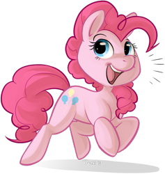 Size: 757x800 | Tagged: safe, artist:php27, pinkie pie, earth pony, pony, cute, diapinkes, female, happy, jumping, mare, open mouth, ponk, shadow, signature, simple background, smiling, solo, transparent background