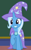 Size: 362x590 | Tagged: safe, derpibooru import, screencap, trixie, pony, unicorn, a matter of principals, cape, clothes, cute, diatrixes, female, hat, mare, raised hoof, smiling, solo, trixie's cape, trixie's hat