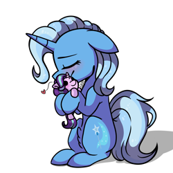 Size: 1000x1000 | Tagged: safe, artist:vale-bandicoot96, derpibooru import, starlight glimmer, trixie, pony, unicorn, blushing, cute, diatrixes, eyes closed, female, floppy ears, glimmerbetes, heart, hug, mare, plushie, sitting, smiling, solo, weapons-grade cute