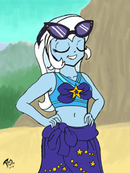 Size: 2344x3125 | Tagged: safe, artist:brekrofmadness, derpibooru import, trixie, better together, equestria girls, forgotten friendship, belly button, clothes, midriff, solo, swimsuit, traditional art