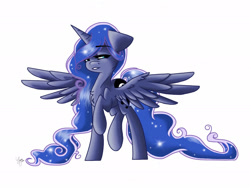 Size: 2048x1536 | Tagged: safe, artist:brofo-swaggins, princess luna, alicorn, pony, female, mare, raised hoof, solo, spread wings