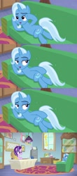 Size: 1884x4272 | Tagged: safe, derpibooru import, screencap, starlight glimmer, trixie, pony, unicorn, road to friendship, desk, draw me like one of your french girls, female, lying down, mare, on side, out of context, school of friendship, sofa, starlight's office