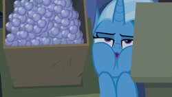 Size: 1280x720 | Tagged: safe, derpibooru import, screencap, trixie, pony, unicorn, road to friendship, faic, female, hammock, mare, puffy cheeks, solo, squished, squishy cheeks