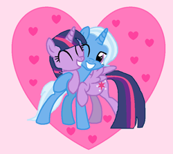 Size: 760x678 | Tagged: safe, artist:maryam-sheq, derpibooru import, trixie, twilight sparkle, twilight sparkle (alicorn), alicorn, pony, base used, female, heart, hug, lesbian, mare, shipping, twixie