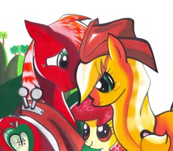 Size: 650x566 | Tagged: safe, artist:aurora-chiaro, apple bloom, applejack, big macintosh, earth pony, pony, male, stallion