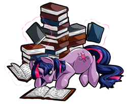 Size: 900x738 | Tagged: safe, artist:hungrysuccubus, derpibooru import, twilight sparkle, unicorn twilight, pony, unicorn, book, female, magic, mare, reading, telekinesis