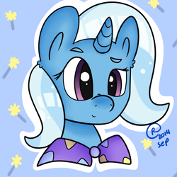 Size: 2000x2000 | Tagged: safe, artist:bunxl, derpibooru import, trixie, pony, unicorn, female, mare, simple background, smiling, solo