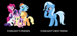 Size: 3200x1480 | Tagged: safe, derpibooru import, edit, applejack, fluttershy, pinkie pie, rainbow dash, rarity, trixie, twilight sparkle, twilight sparkle (alicorn), alicorn, earth pony, pegasus, pony, unicorn, image macro, implied lesbian, implied shipping, implied starlight glimmer, implied startrix, mane six, meme