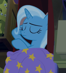 Size: 566x627 | Tagged: safe, derpibooru import, screencap, trixie, pony, unicorn, road to friendship, blanket, cropped, female, hammock, mare, sleeping, solo