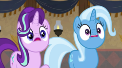 Size: 1280x720 | Tagged: safe, derpibooru import, edit, edited screencap, screencap, starlight glimmer, trixie, pony, unicorn, road to friendship, faic, fishface starlight, fishface trixie, wat, woll smoth