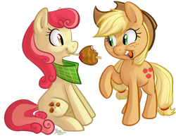 Size: 1082x835 | Tagged: safe, artist:php27, apple bumpkin, applejack, earth pony, pony, apple family member, toffee apple