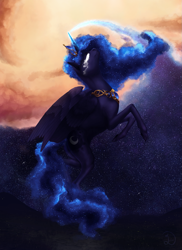 Size: 1187x1634 | Tagged: safe, artist:lairai, princess luna, alicorn, pony, glowing eyes, magic, rearing, solo, stars