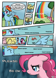 Size: 800x1100 | Tagged: safe, artist:speccysy, fluttershy, pinkie pie, rainbow dash, earth pony, pegasus, pony, comic:sight for really sore eyes, blood, comic, crying, female, flutterpie, lesbian, mare, shipping