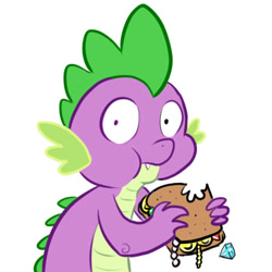 Size: 500x500 | Tagged: safe, artist:madmax, spike, dragon, gem, jewelry, krystal can't enjoy her sandwich, meme, sandwich, solo