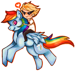 Size: 591x560 | Tagged: artist needed, safe, rainbow dash, crossover, dirk strider, homestuck, humans riding ponies