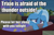 Size: 906x579 | Tagged: safe, derpibooru import, edit, edited screencap, screencap, trixie, pony, unicorn, road to friendship, bronybait, cute, diatrixes, female, floppy ears, hammock, image macro, mare, meme, scared, solo, third person, trixie yells at everything