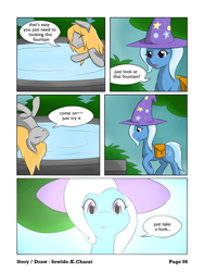 Size: 1652x2200 | Tagged: safe, artist:sewlde, derpibooru import, trixie, oc, pony, unicorn, comic, female, mare, saddle bag, scroll