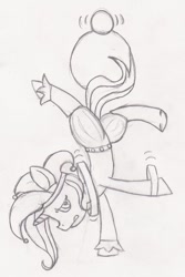 Size: 500x750 | Tagged: safe, artist:voidguardiannat, derpibooru import, trixie, pony, unicorn, clothes, costume, female, jester, mare, monochrome, my little art challenge, pencil drawing, solo, traditional art