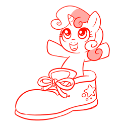 Size: 1000x1000 | Tagged: safe, artist:madmax, sweetie belle, characters inside shoes, cute, shoes