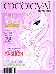 Size: 900x1176 | Tagged: safe, artist:madmax, fleur-de-lis, pony, barcode, female, how to train your dragon, magazine, majestic, mare, rearing, solo