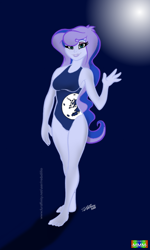 Size: 770x1280 | Tagged: safe, artist:marmelmm, artist:redadillio, princess luna, vice principal luna, equestria girls, barefoot, clothes, feet, looking at you, one-piece swimsuit, solo, swimsuit