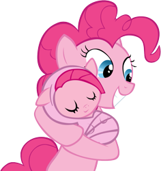 Size: 911x966 | Tagged: safe, pinkie pie, pony, baby, baby pie, baby pony, filly, foal, holding yourself, self adoption, self ponidox, simple background, time paradox, transparent background