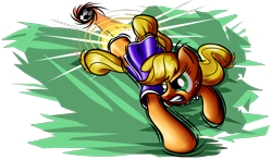 Size: 1920x1128 | Tagged: safe, artist:nuclearsuplexattack, applejack, earth pony, pony, ball, football, kick, solo