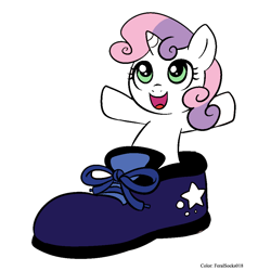 Size: 1000x1000 | Tagged: safe, artist:madmax, sweetie belle, characters inside shoes, cute, shoes