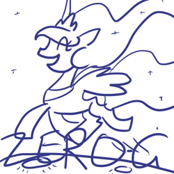 Size: 500x500 | Tagged: safe, artist:artylovr, princess luna, alicorn, pony, monochrome, moon, praise moon, solo, zero gravity