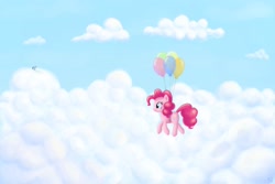 Size: 3000x2000 | Tagged: dead source, safe, artist:polkin, pinkie pie, rainbow dash, earth pony, pegasus, pony, balloon, cloud, cloudy, high res, then watch her balloons lift her up to the sky