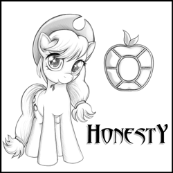 Size: 700x700 | Tagged: safe, artist:rainbow, applejack, earth pony, pony, element of honesty, looking at you, monochrome, solo