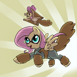 Size: 1000x1000 | Tagged: safe, artist:madmax, fluttershy, pegasus, pony, squirrel, costume, crossover, marvel, parody, solo, squirrel girl