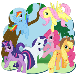 Size: 1000x1000 | Tagged: safe, artist:trunksi, derpibooru import, applejack, fluttershy, pinkie pie, rainbow dash, rarity, twilight sparkle, earth pony, pegasus, pony, unicorn, mane six