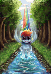 Size: 802x1163 | Tagged: safe, artist:malicieuxx, rainbow dash, pegasus, pony, flying, splash, water