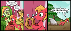 Size: 1500x656 | Tagged: safe, artist:madmax, applejack, big macintosh, granny smith, earth pony, pony, comic, horse collar, male, plow, pulling, stallion, straining, yoke, younger