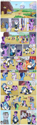 Size: 1200x4054 | Tagged: safe, artist:muffinshire, night light, shining armor, smarty pants, twilight sparkle, twilight velvet, oc, oc:sergeant thunderhead, pony, unicorn, comic:twilight's first day, adorkable, airship, blushing, cart, clothes, comic, cute, dork, feather, filly, magic, moustache, muffinshire is trying to murder us, parent, playing, scar, sibling tickling, slice of life, taxi, tickling, uniform