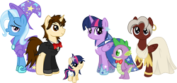 Size: 12828x6000 | Tagged: safe, artist:mactavish1996, artist:moonlight-ki, artist:zoevulpez, derpibooru import, spike, trixie, twilight sparkle, twilight sparkle (alicorn), oc, oc:mayday parker sparkle, alicorn, dragon, pony, absurd resolution, baby, baby pony, clothes, crossover, dress, female, mare, may parker, offspring, parent:peter parker, parent:twilight sparkle, parents:spidertwi, peter parker, ponified, simple background, smiling, spider-man, spiders and magic ii: eleven months, spiders and magic: rise of spider-mane, spidertwi, transparent background, vector