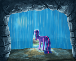 Size: 2500x2000 | Tagged: safe, artist:brony2you, derpibooru import, twilight sparkle, high res, solo, waterfall